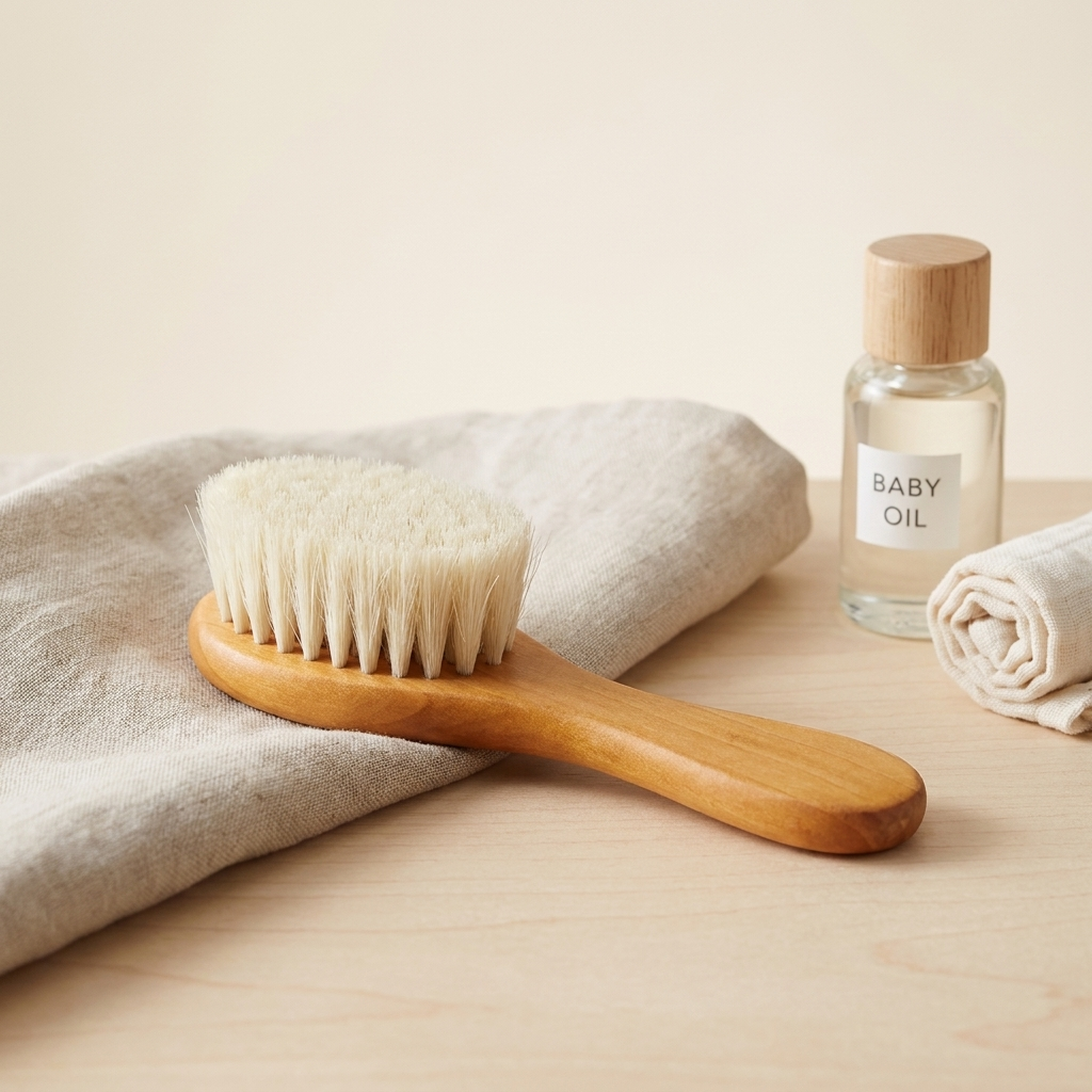 Baby Hair Brush – Soft Bristle Wooden Handle Newborn Hairbrush Nursery Grooming