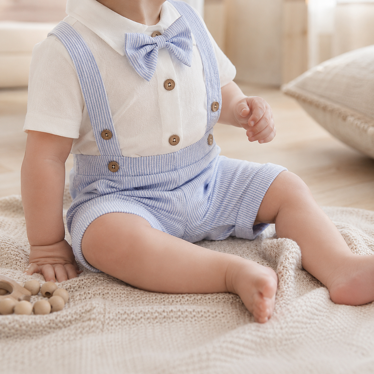 Baby Boy Gentleman Outfit – Romper Suspender Shorts Bowtie Summer Set