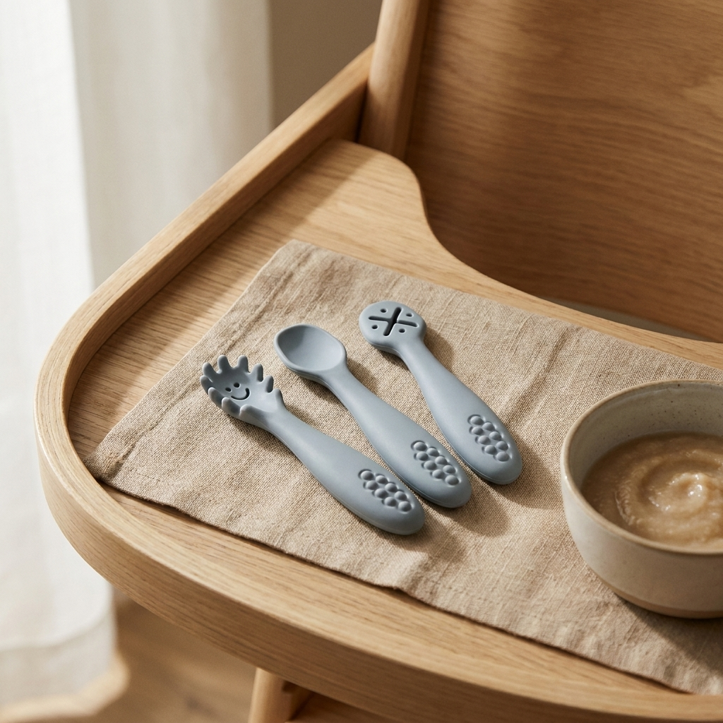 Baby Weaning Spoon Set – Soft Silicone Toddler Cutlery for Self-Feeding, 3-Piece
