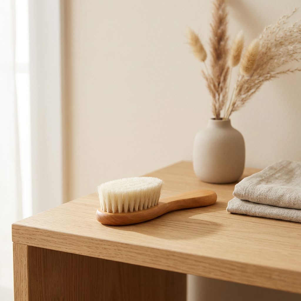 Baby Hair Brush – Soft Bristle Wooden Handle Newborn Hairbrush Nursery Grooming