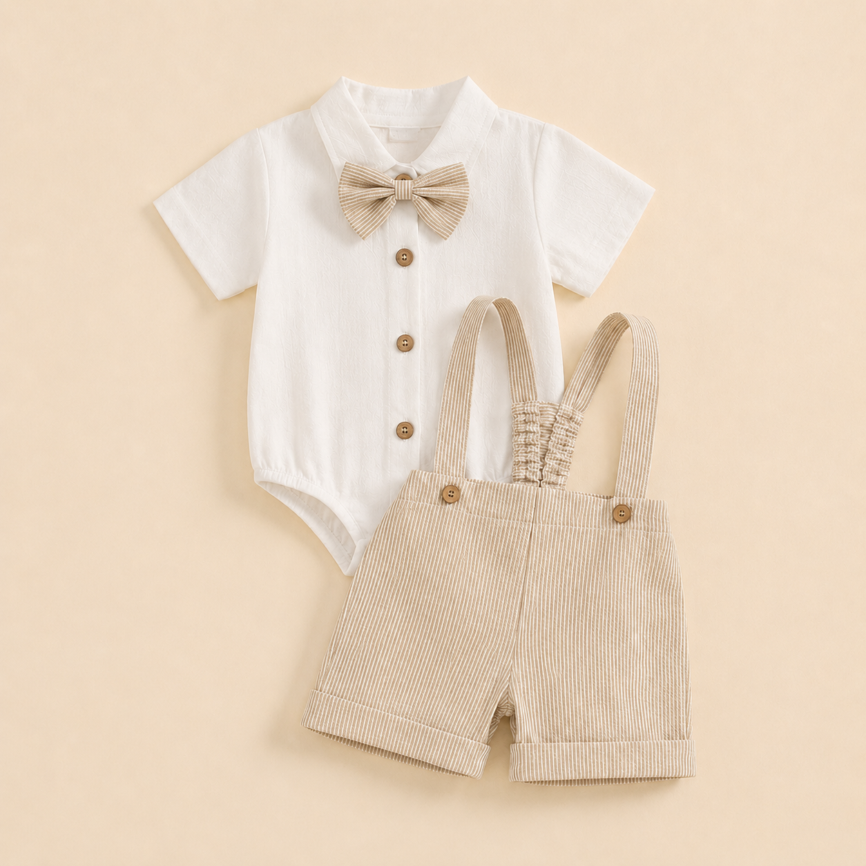 Baby Boy Gentleman Outfit – Romper Suspender Shorts Bowtie Summer Set