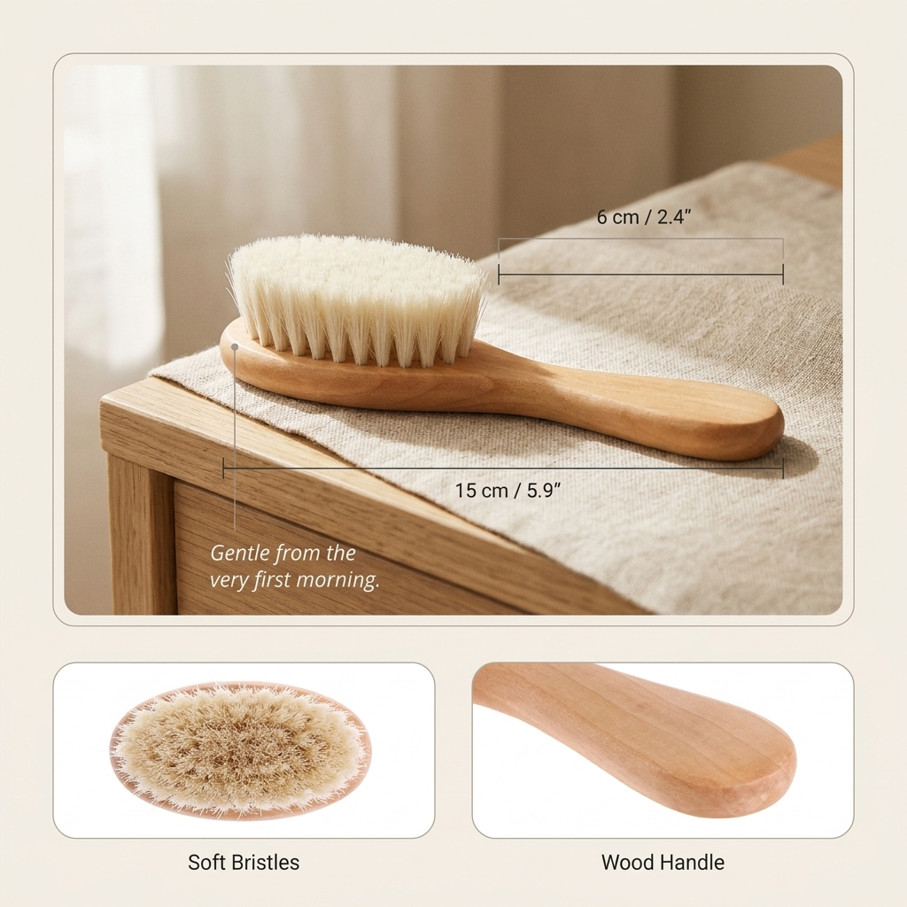 Baby Hair Brush – Soft Bristle Wooden Handle Newborn Hairbrush Nursery Grooming