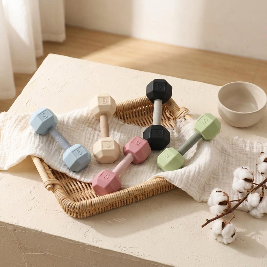 Baby Dumbbell Rattle Teether – Silicone BPA Free Newborn Toy Infant Gift