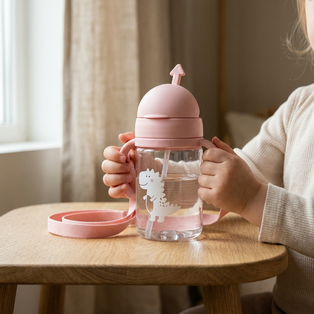 Kids Sippy Cup with Straw – 350ml Leak Proof Toddler Water Bottle with Shoulder Strap