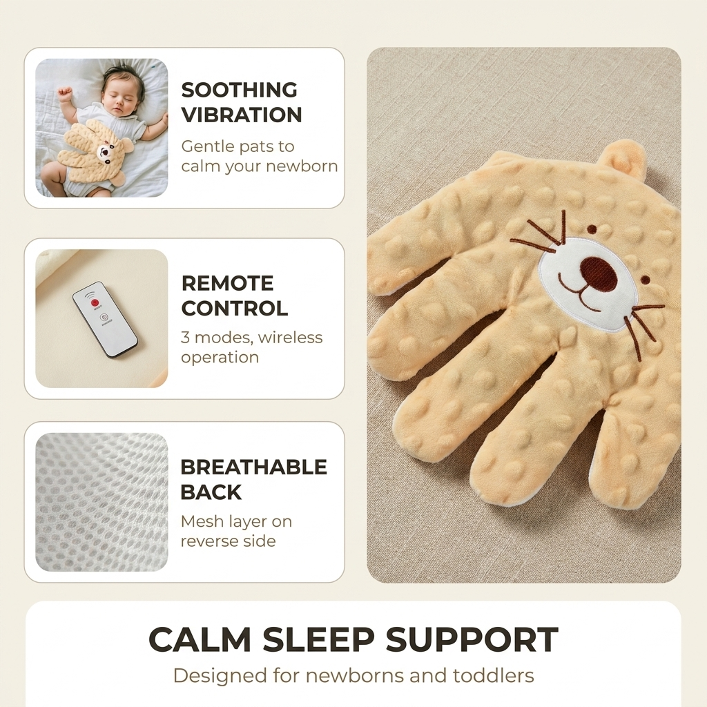 Baby Sleep Aid Palm Pillow – Vibrating Soothing Toy with Remote, 3 Modes, Newborn