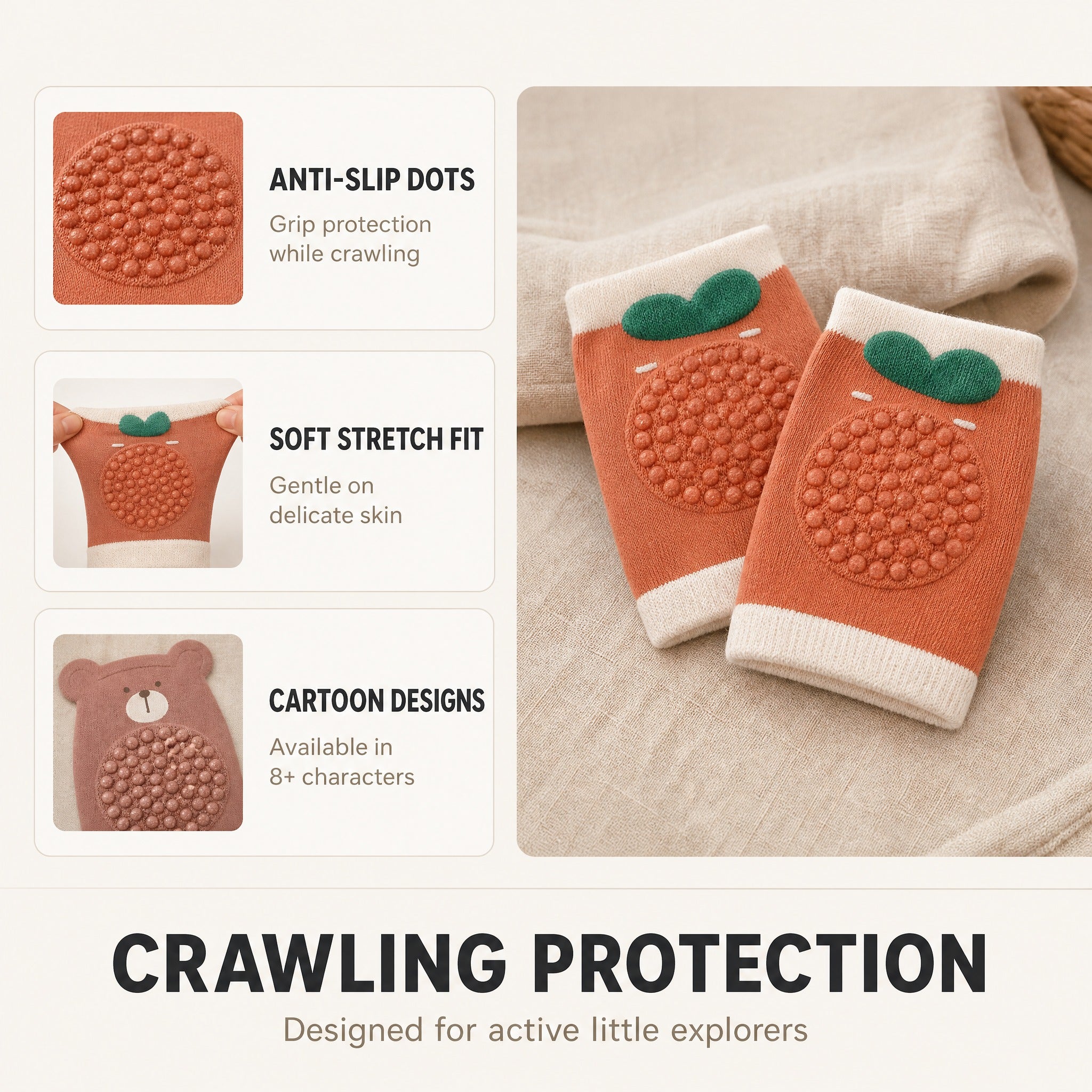 Baby Knee Pads – Anti-Slip Crawling Protectors, Soft Cartoon Nursery Essentials