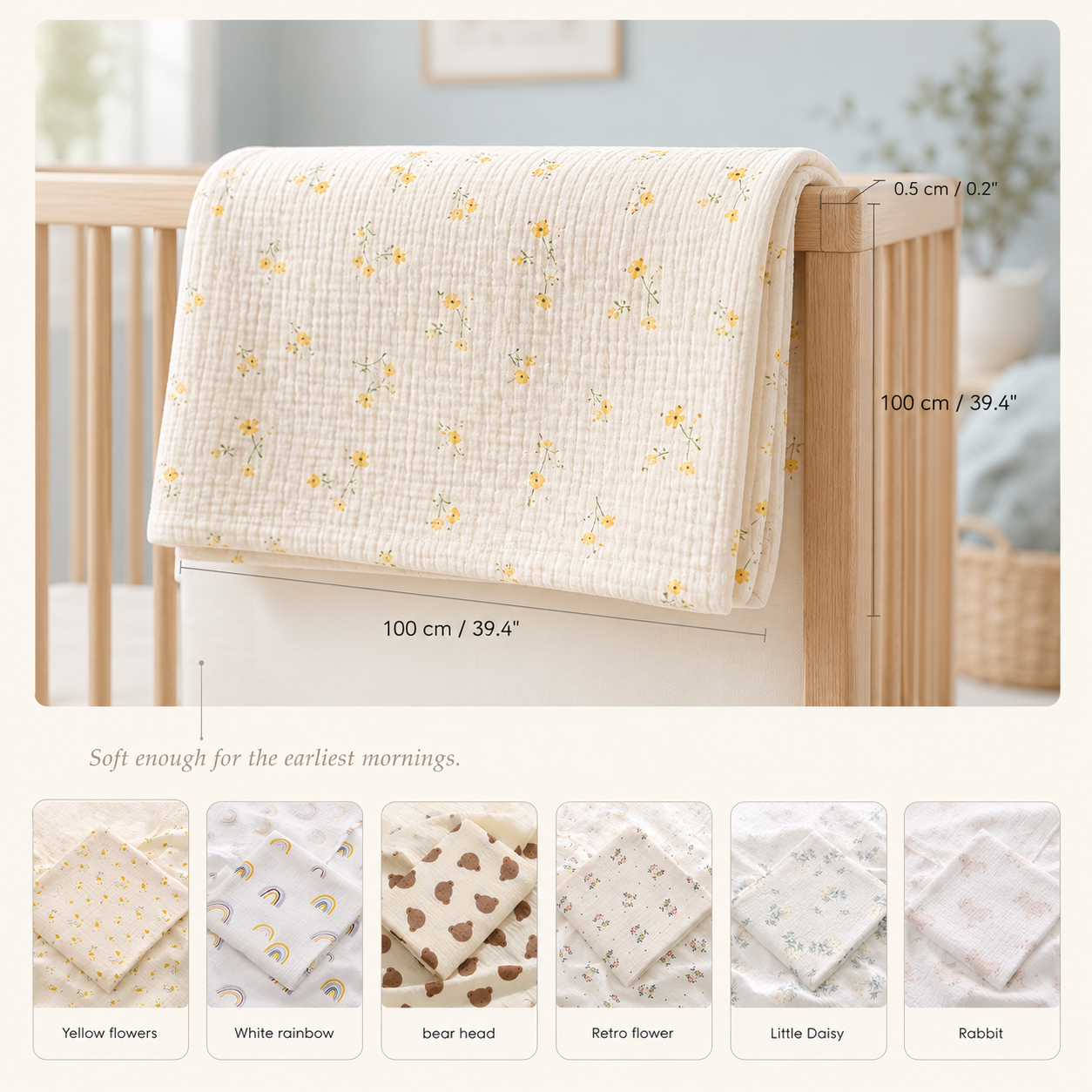 Muslin Baby Blanket – Cotton Swaddle Wrap, Newborn Receiving Blanket, Nursery Bedding
