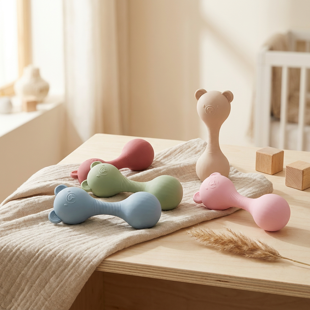 Silicone Bear Rattle – Baby Teether Toy for Newborns, Sensory Gift 0–12 Months