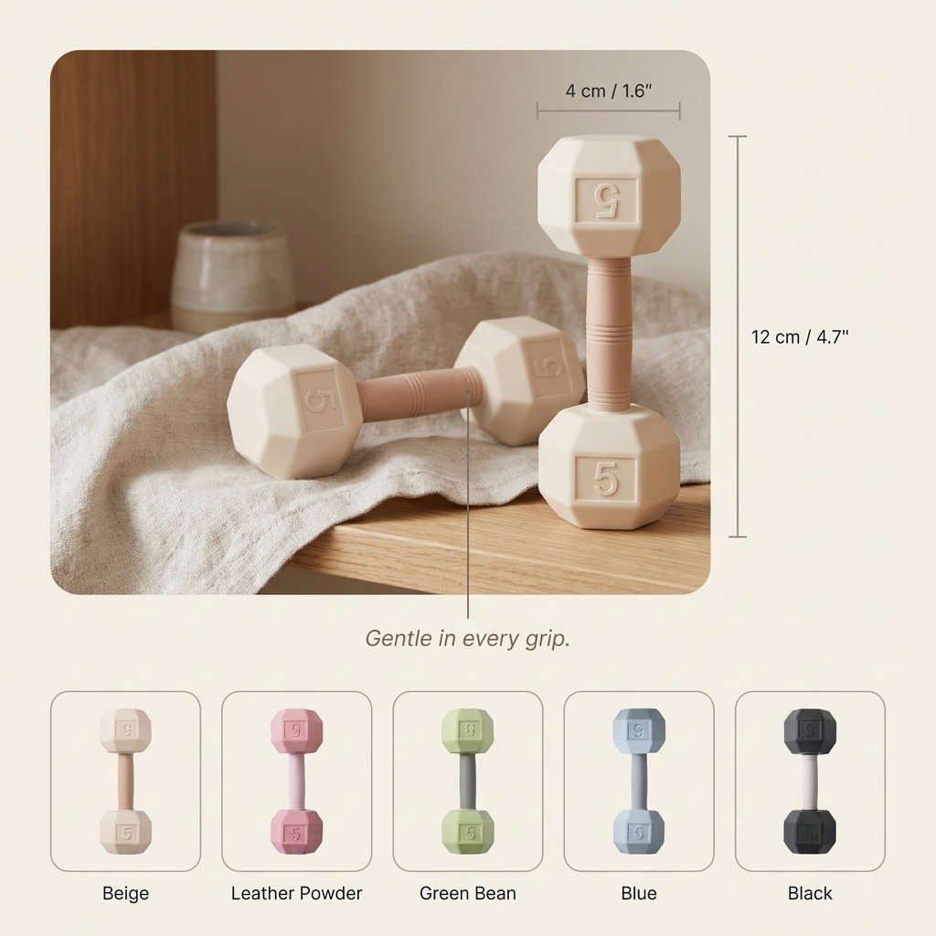 Baby Dumbbell Rattle Teether – Silicone BPA Free Newborn Toy Infant Gift