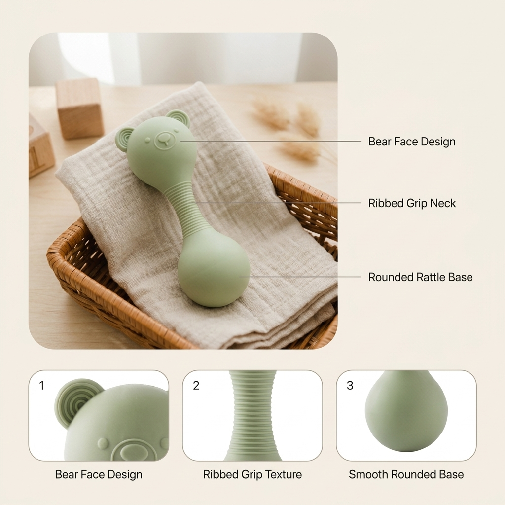 Silicone Bear Rattle – Baby Teether Toy for Newborns, Sensory Gift 0–12 Months