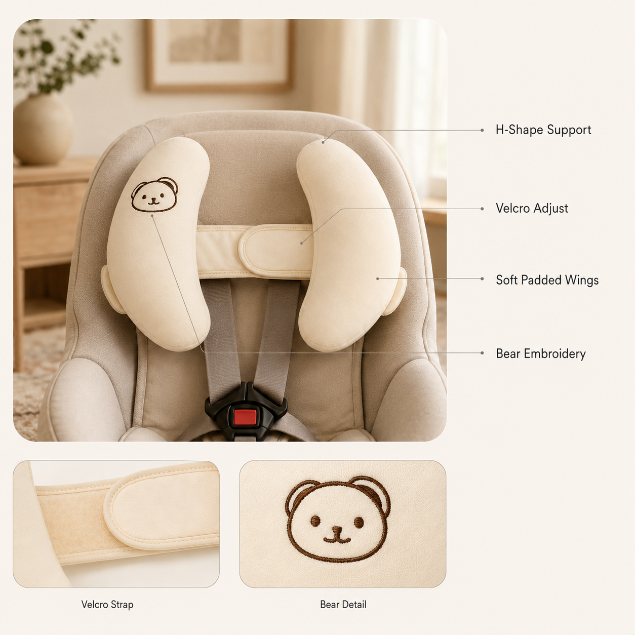 Baby Car Seat Head Support Pillow – H-Shape Neck Rest for Stroller and Car