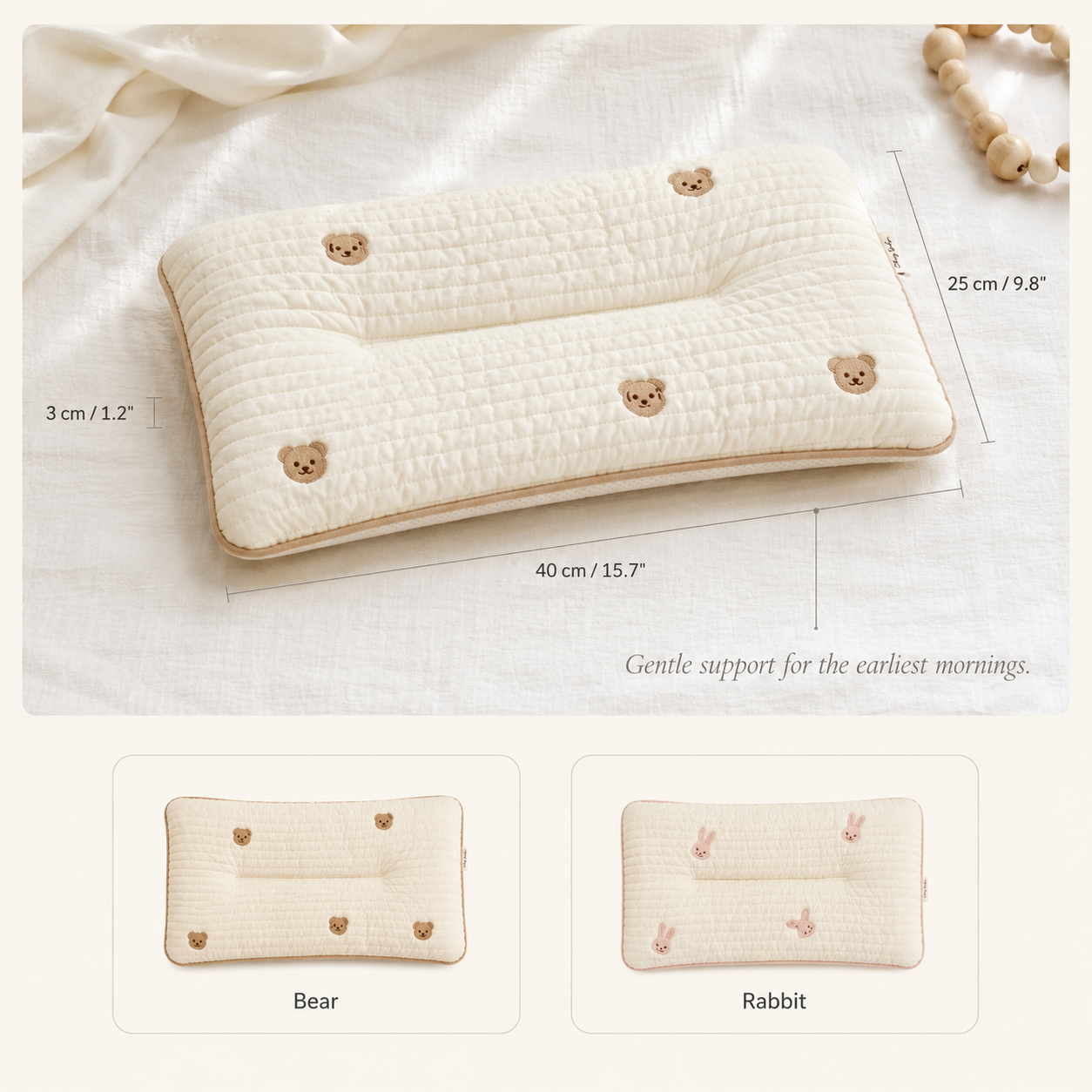 Cotton Embroidery Baby Pillow – Breathable Newborn Head Protector for Nursery Bedding