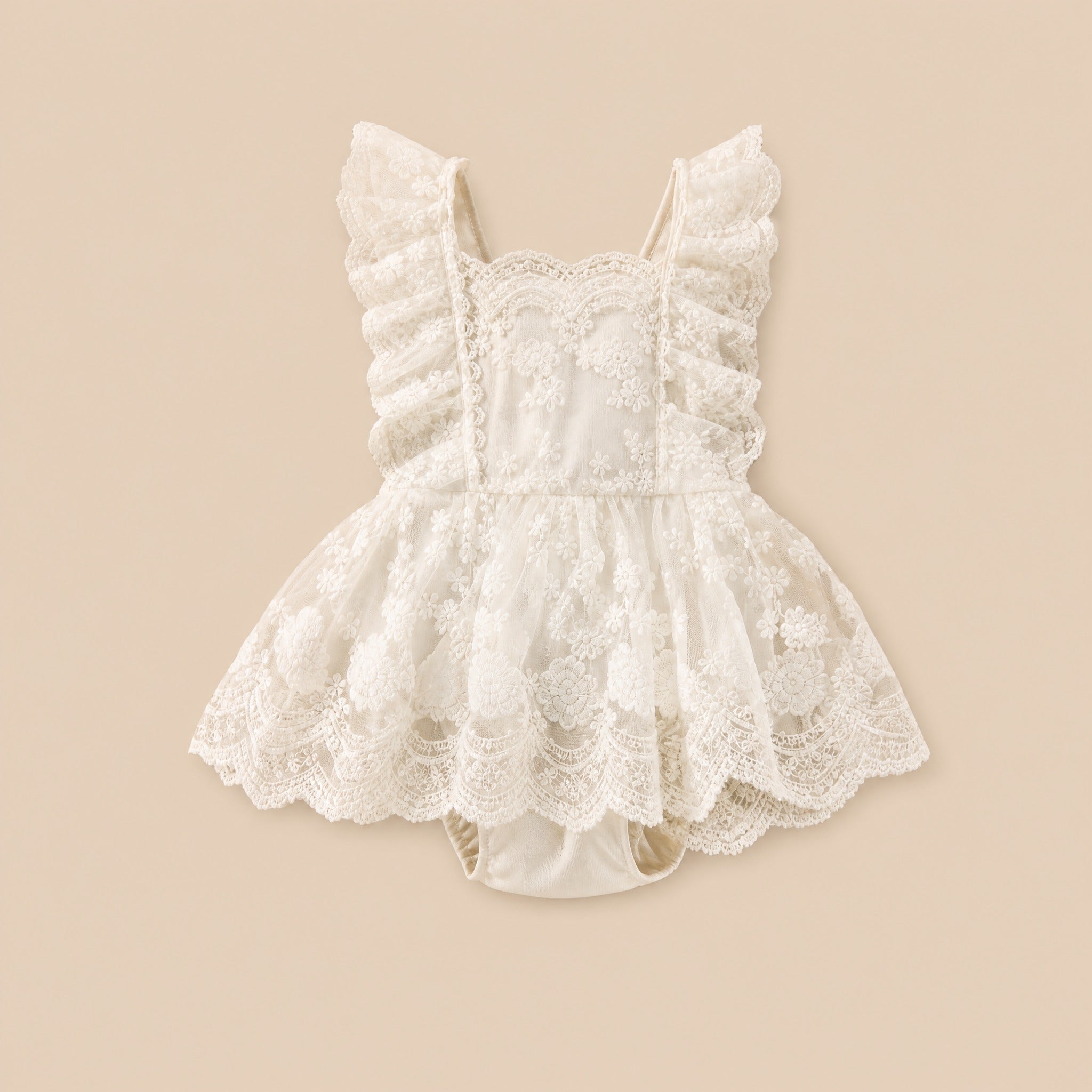 Baby Girl Lace Romper Dress – Floral Embroidery Ruffle Sleeveless Summer Jumpsuit