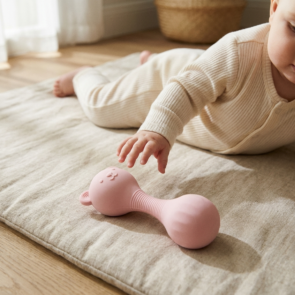 Silicone Bear Rattle – Baby Teether Toy for Newborns, Sensory Gift 0–12 Months