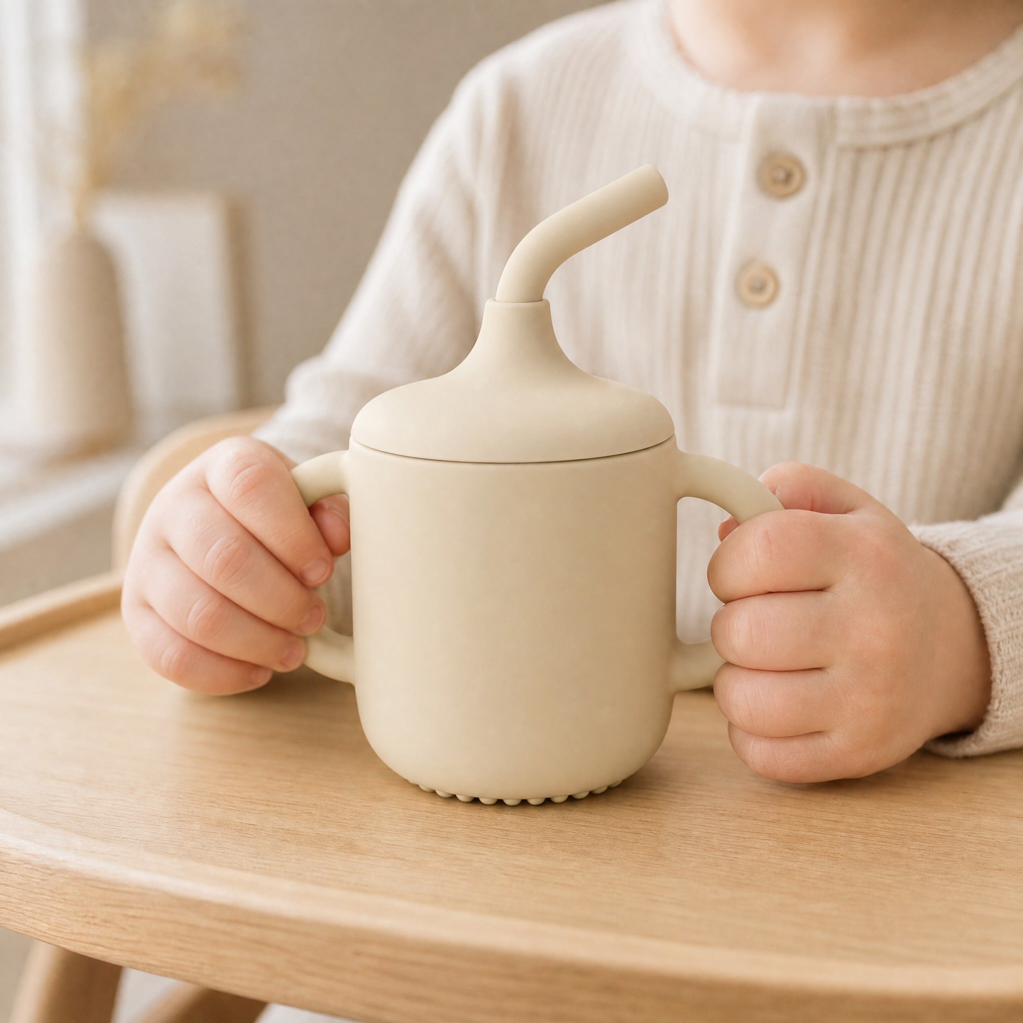Silicone Sippy Cup with Straw – Baby Learning Cup with Dual Handles, Toddler Drinkware