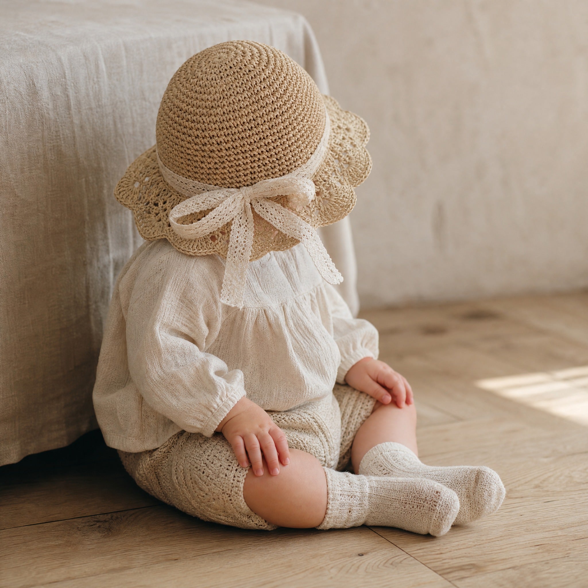 Baby Girl Straw Hat – Lace Bow Sun Hat for Toddlers, Beach & Summer