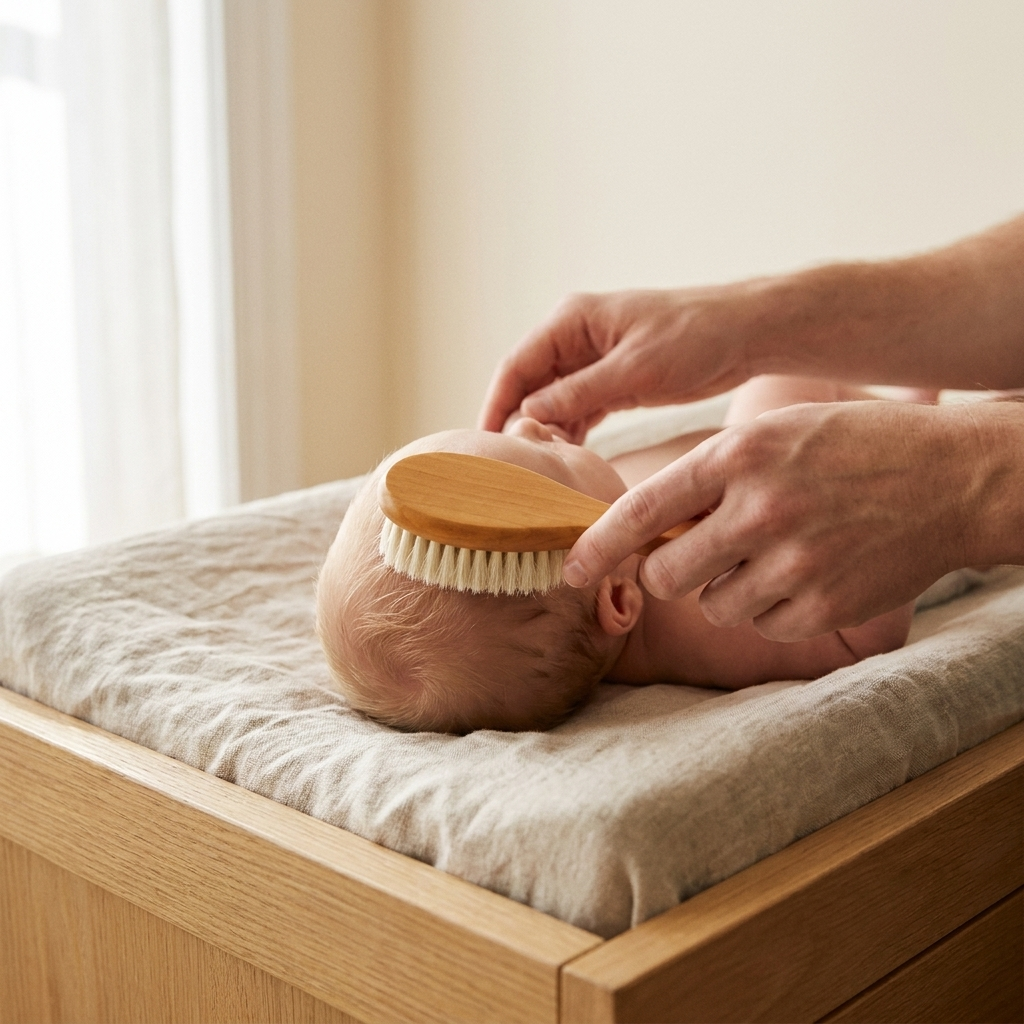 Baby Hair Brush – Soft Bristle Wooden Handle Newborn Hairbrush Nursery Grooming