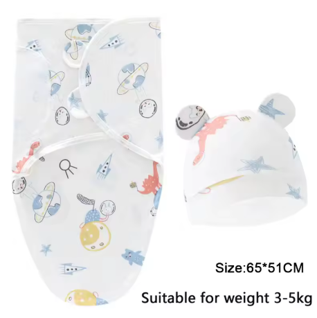 Baby Swaddle Wrap Hat Set – Cartoon Print Newborn Blanket 0–6 Months All Seasons
