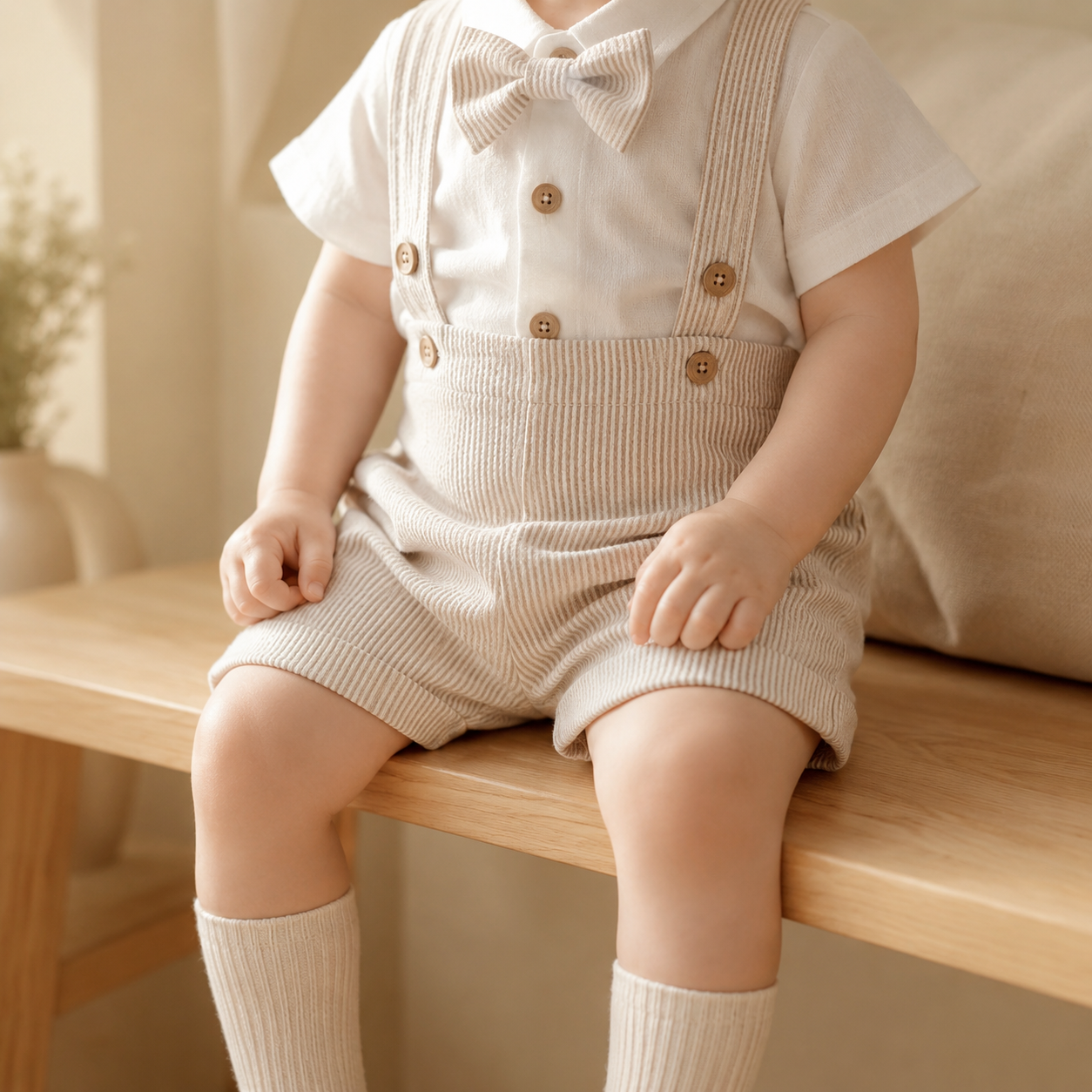 Baby Boy Gentleman Outfit – Romper Suspender Shorts Bowtie Summer Set