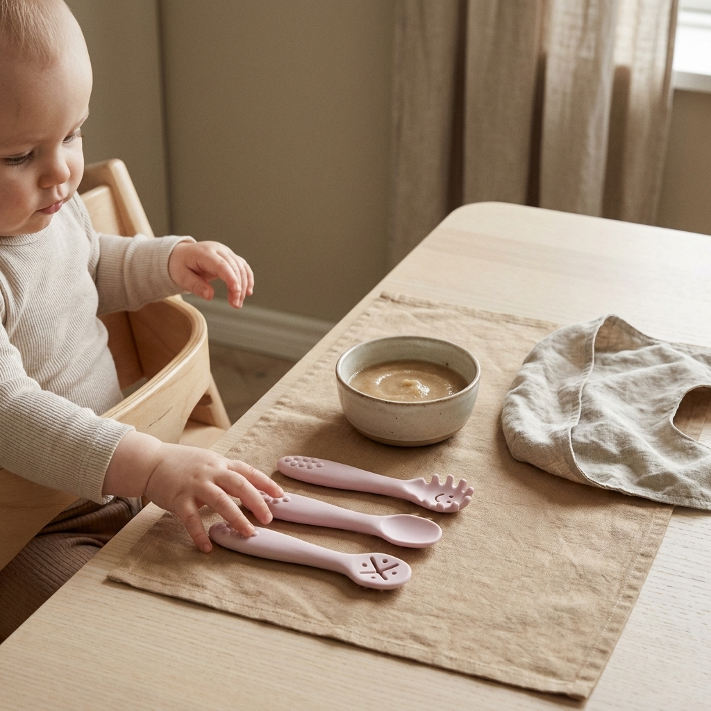 Baby Weaning Spoon Set – Soft Silicone Toddler Cutlery for Self-Feeding, 3-Piece