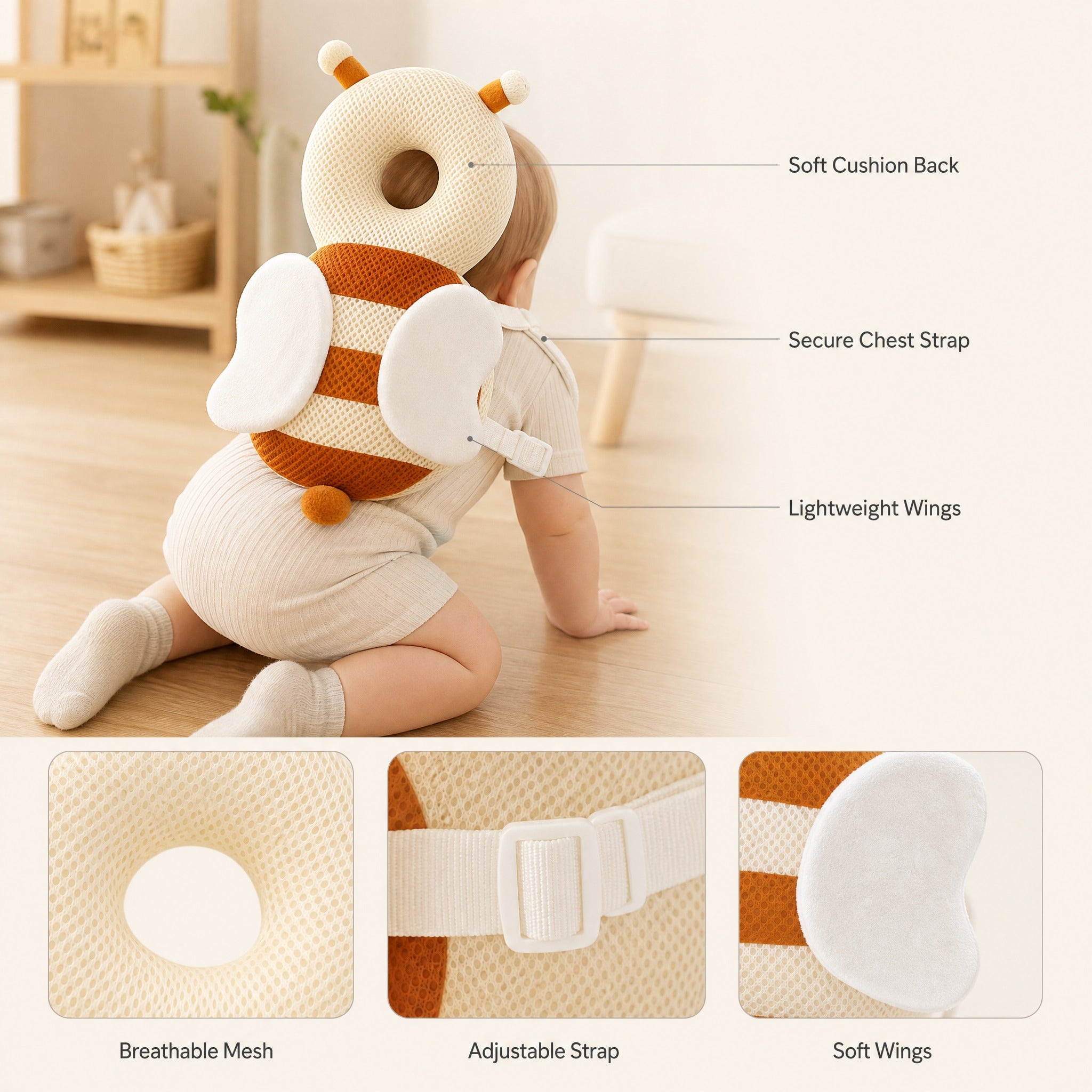 Baby Head Protector Cushion – Toddler Safety Pad Back Pillow Cartoon Backpack