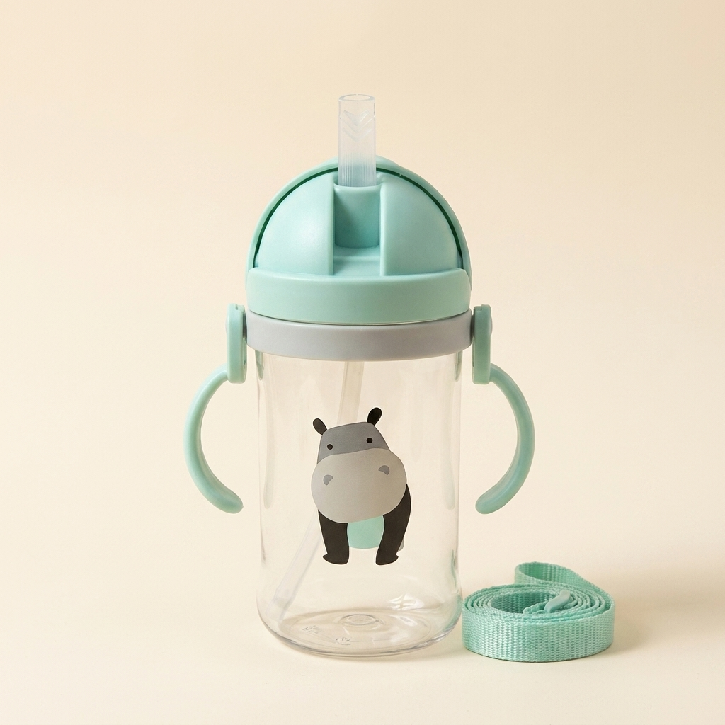 Kids Sippy Cup with Straw – 350ml Leak Proof Toddler Water Bottle with Shoulder Strap