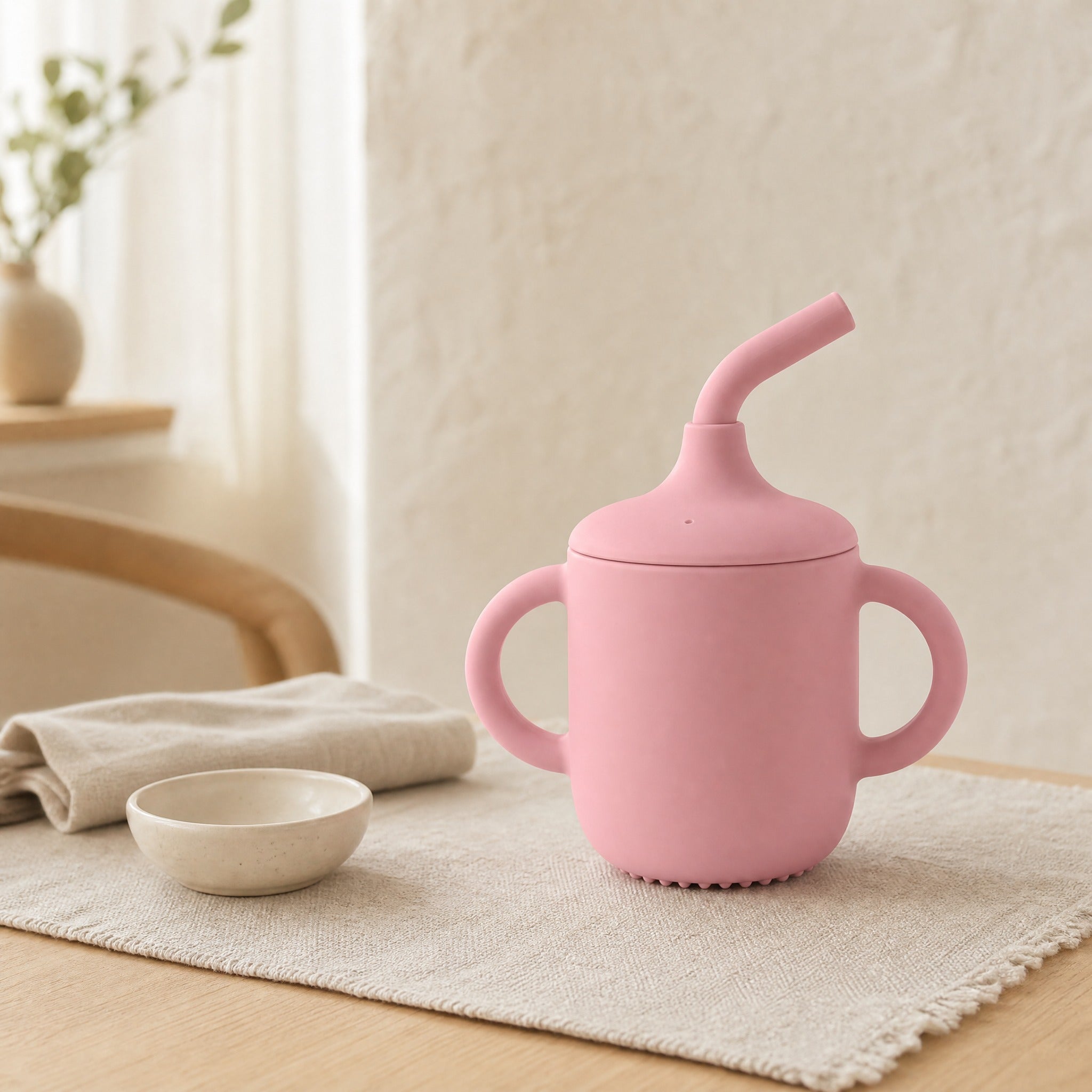 Silicone Sippy Cup with Straw – Baby Learning Cup with Dual Handles, Toddler Drinkware