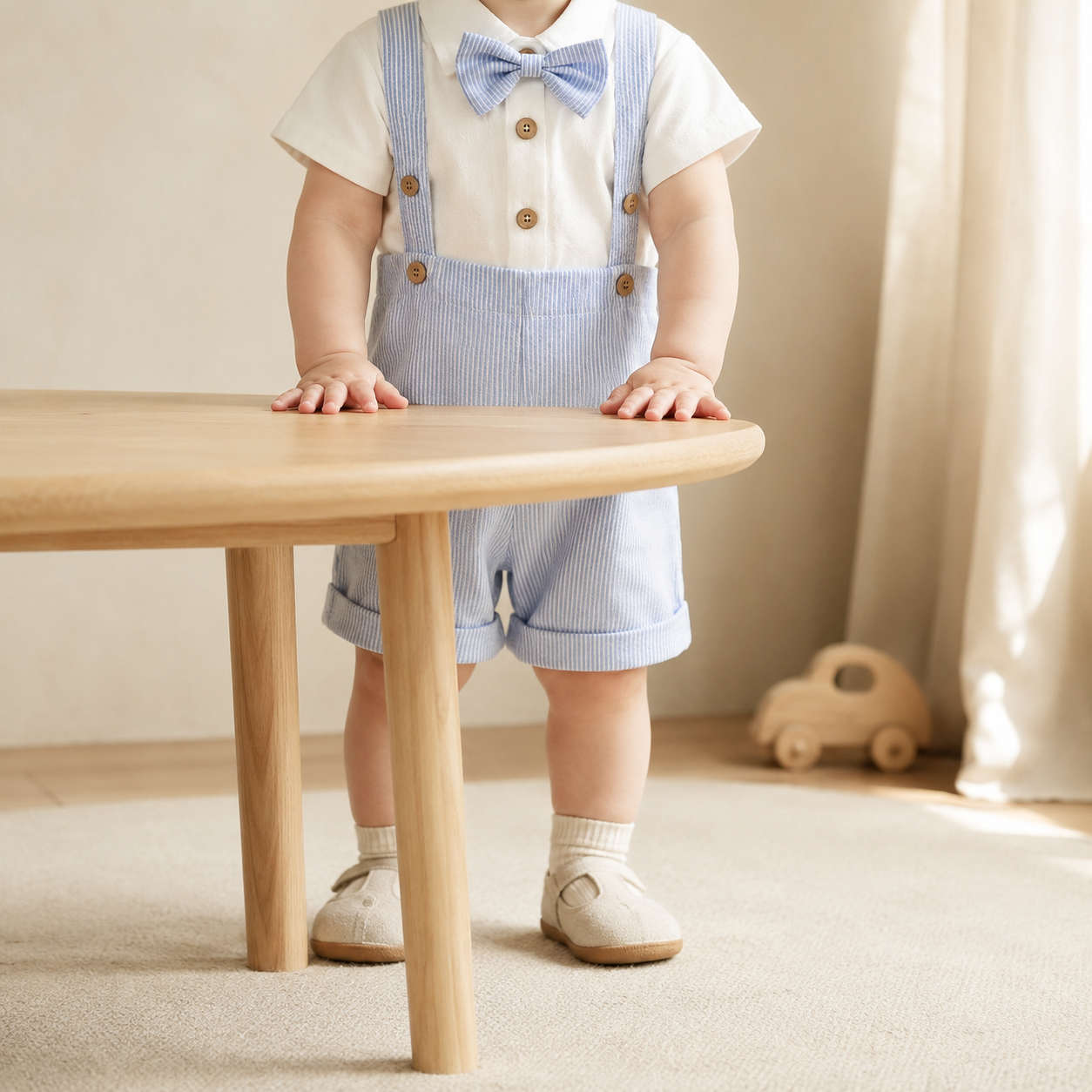 Baby Boy Gentleman Outfit – Romper Suspender Shorts Bowtie Summer Set