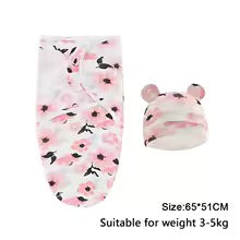 Baby Swaddle Wrap Hat Set – Cartoon Print Newborn Blanket 0–6 Months All Seasons