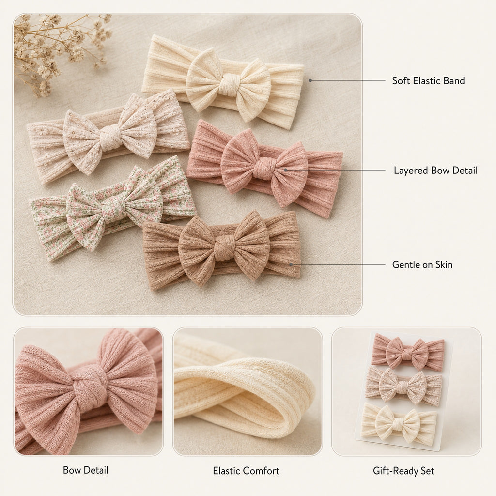 Baby Girl Bow Headbands Set of 3 – Newborn Hair Accessories Infant Gift