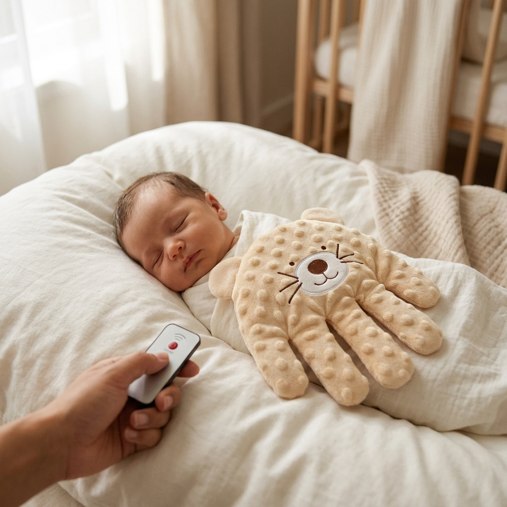 Baby Sleep Aid Palm Pillow – Vibrating Soothing Toy with Remote, 3 Modes, Newborn