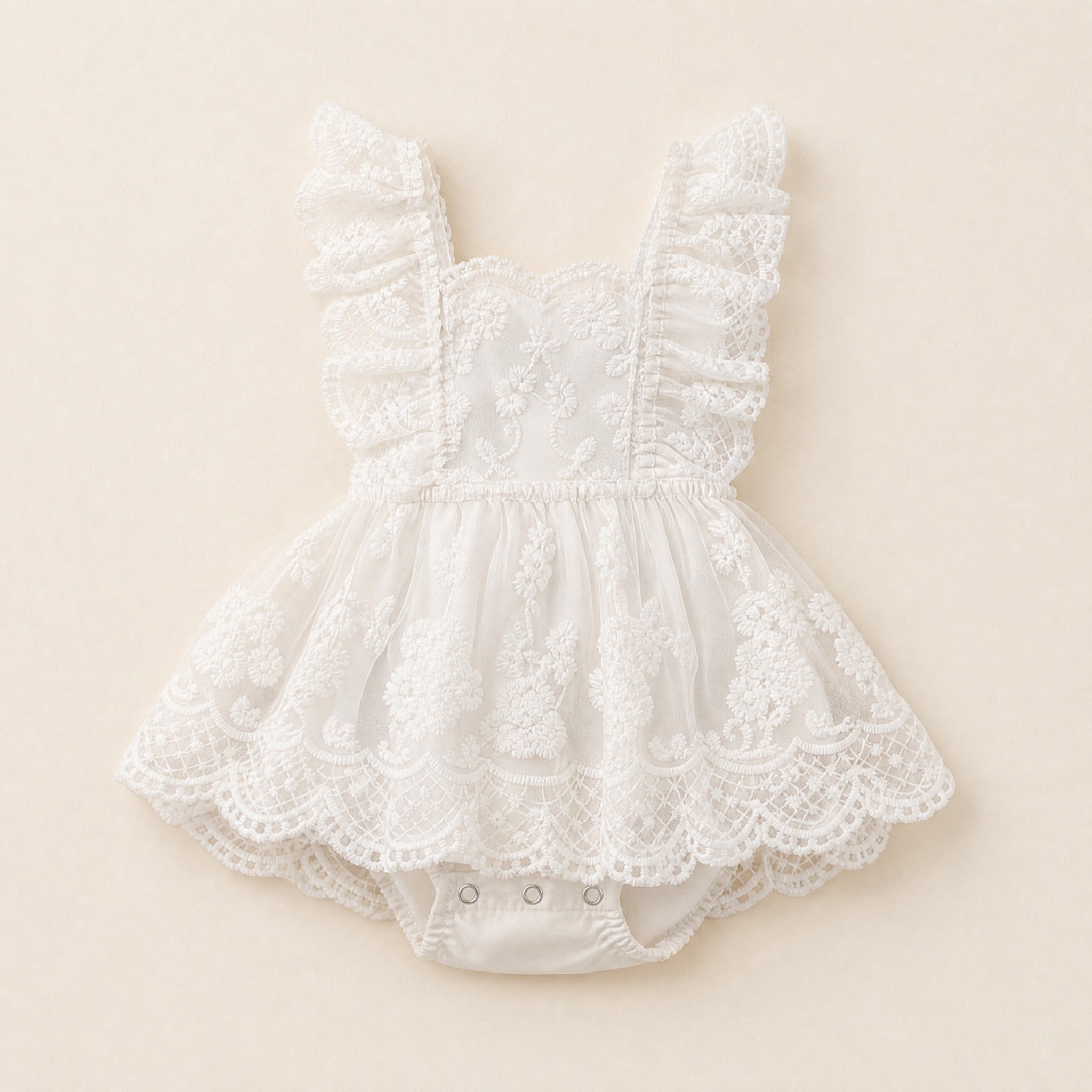 Baby Girl Lace Romper Dress – Floral Embroidery Ruffle Sleeveless Summer Jumpsuit