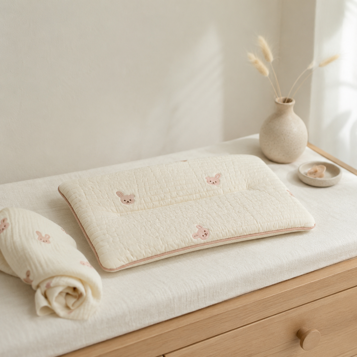 Cotton Embroidery Baby Pillow – Breathable Newborn Head Protector for Nursery Bedding