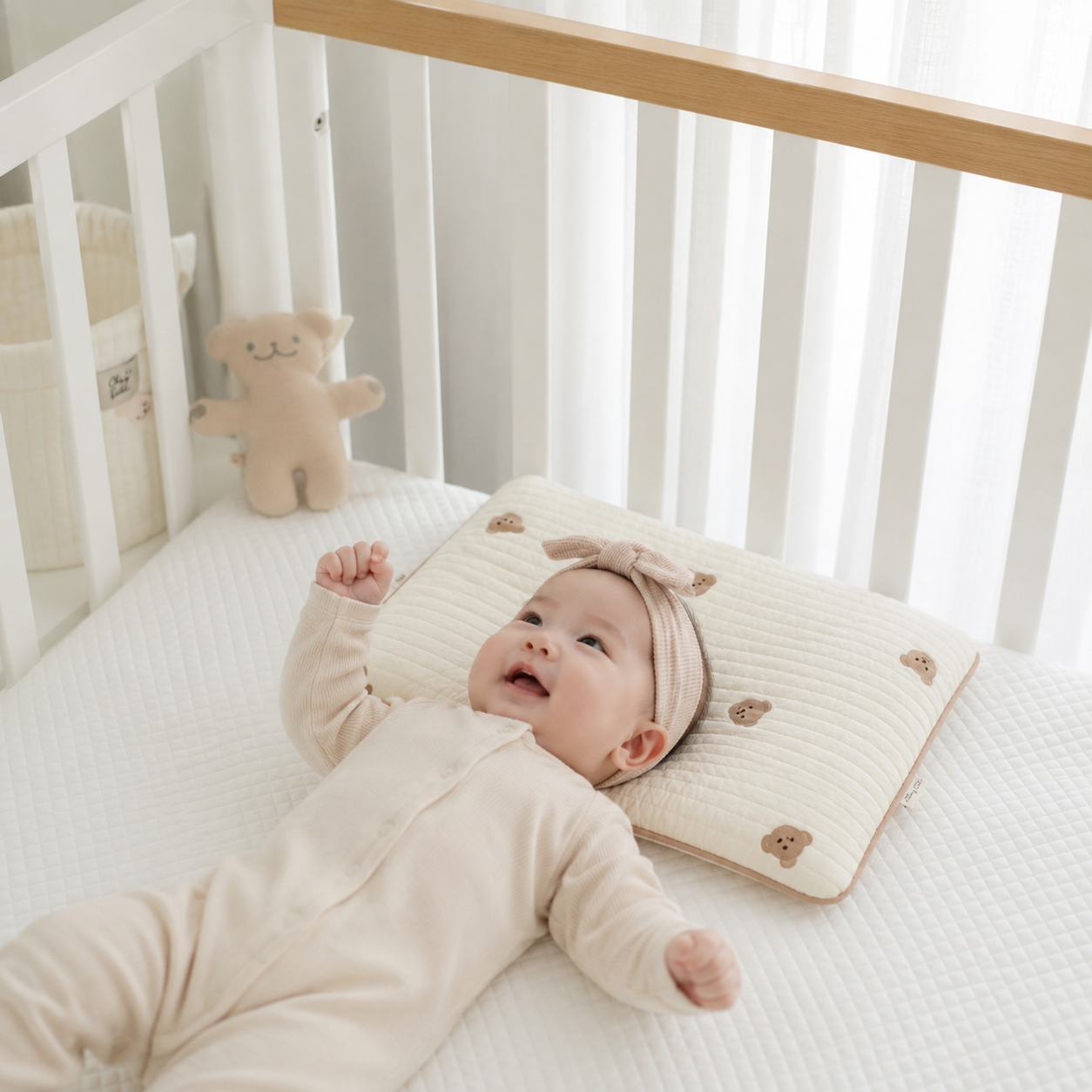 Cotton Embroidery Baby Pillow – Breathable Newborn Head Protector for Nursery Bedding