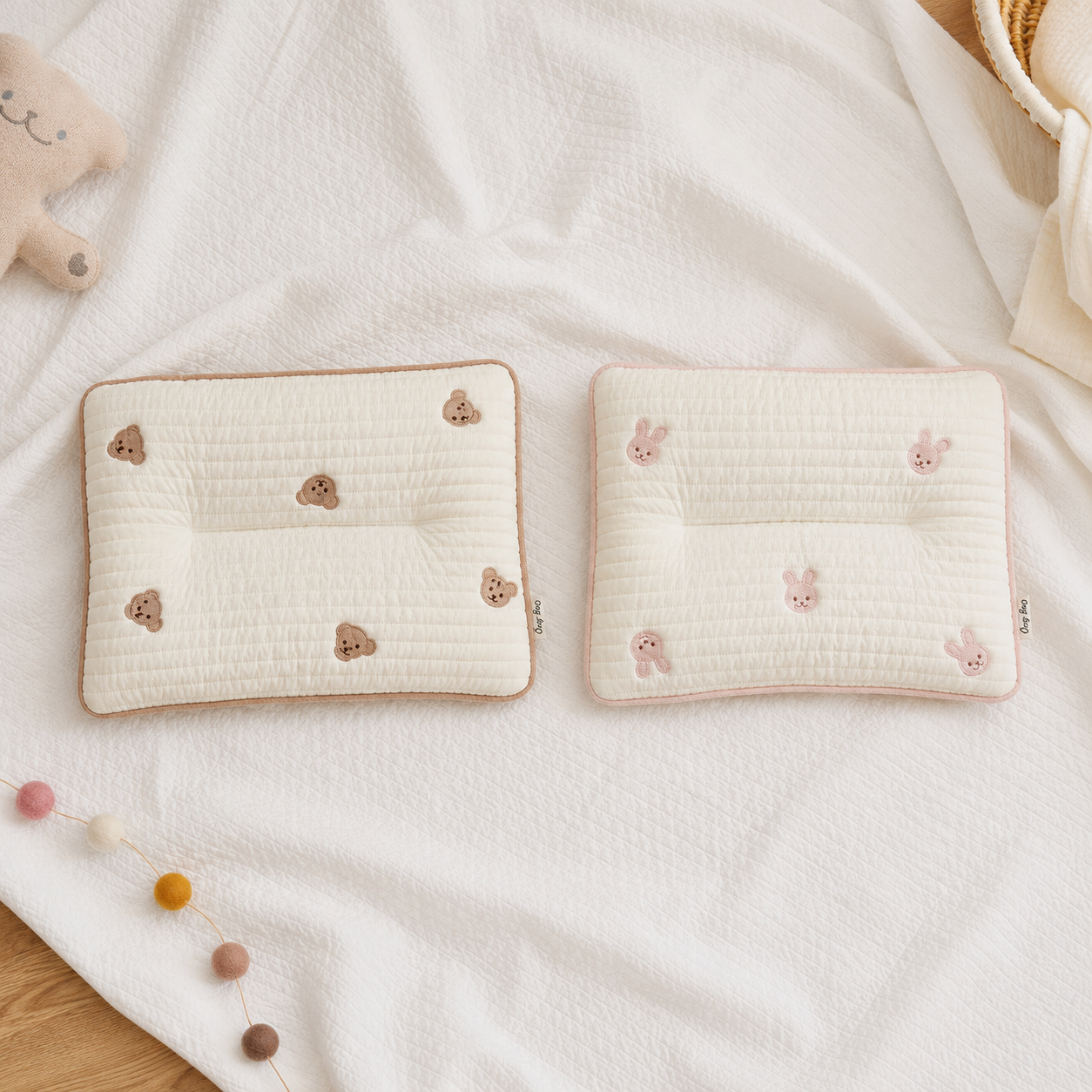 Cotton Embroidery Baby Pillow – Breathable Newborn Head Protector for Nursery Bedding