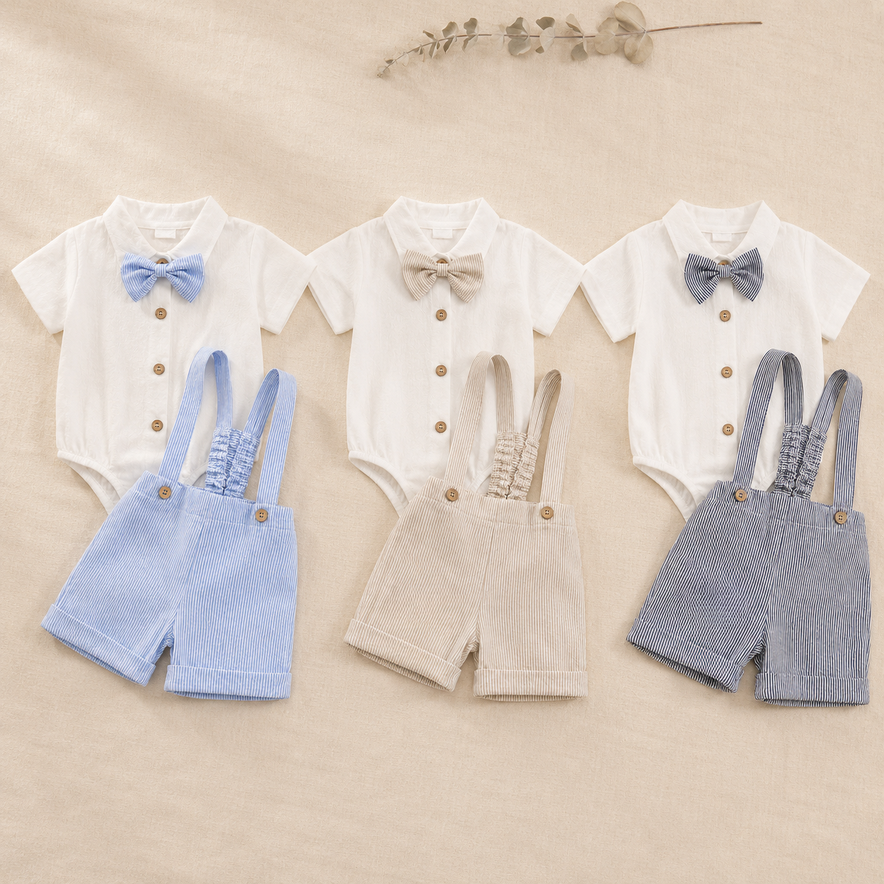 Baby Boy Gentleman Outfit – Romper Suspender Shorts Bowtie Summer Set