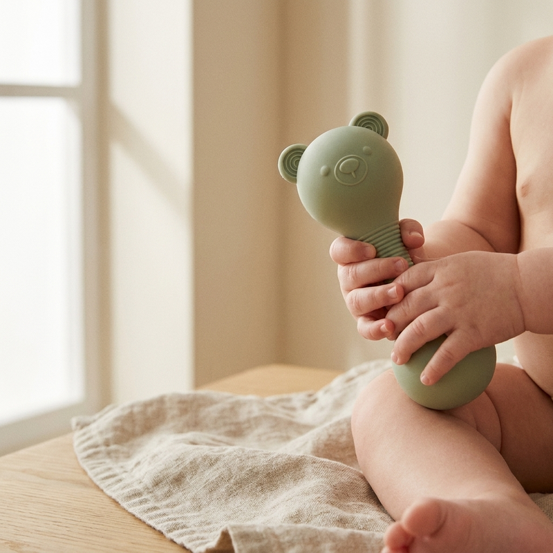 Silicone Bear Rattle – Baby Teether Toy for Newborns, Sensory Gift 0–12 Months