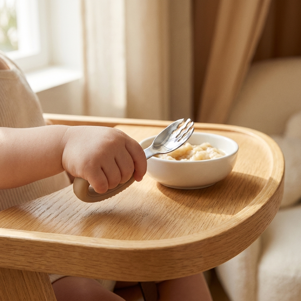 Baby Training Spoon Fork Set – Silicone Handle Stainless Steel Toddler Cutlery