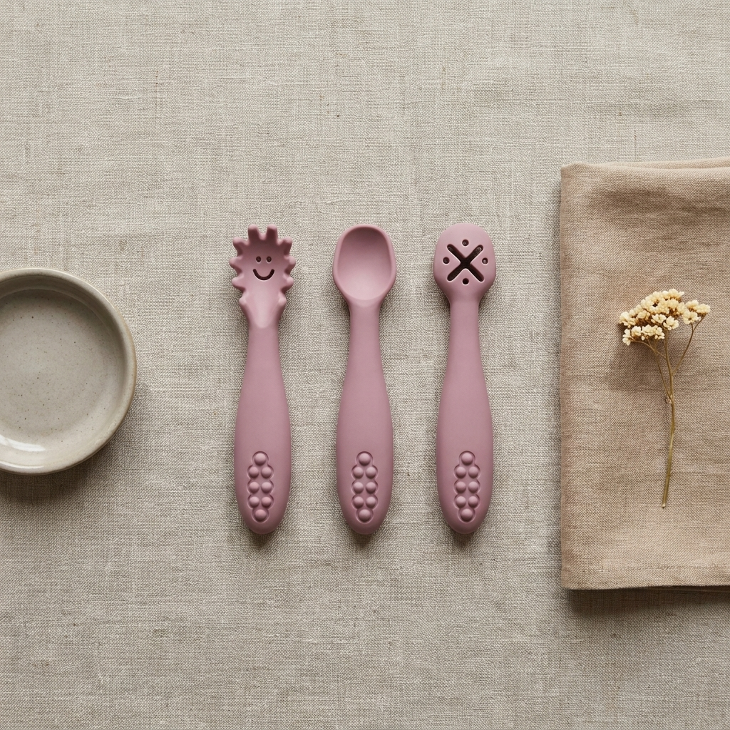Baby Weaning Spoon Set – Soft Silicone Toddler Cutlery for Self-Feeding, 3-Piece