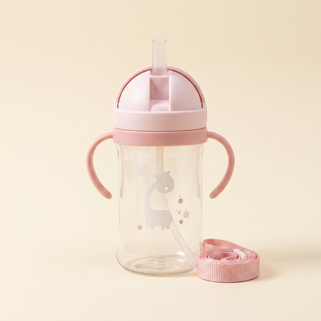 Kids Sippy Cup with Straw – 350ml Leak Proof Toddler Water Bottle with Shoulder Strap