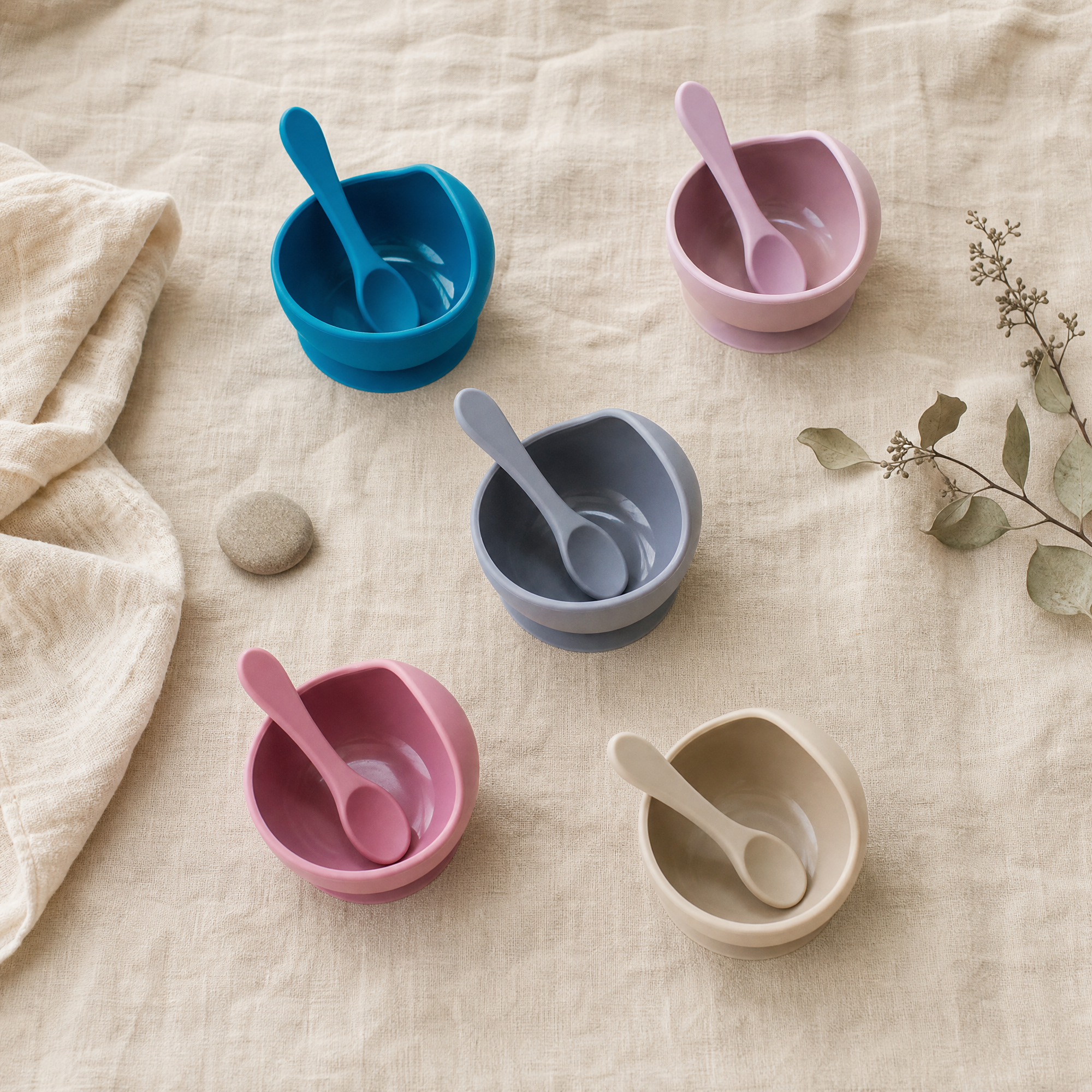 Silicone Suction Bowl and Spoon Set – Baby Weaning Feeding Tableware