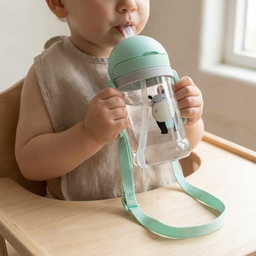 Kids Sippy Cup with Straw – 350ml Leak Proof Toddler Water Bottle with Shoulder Strap