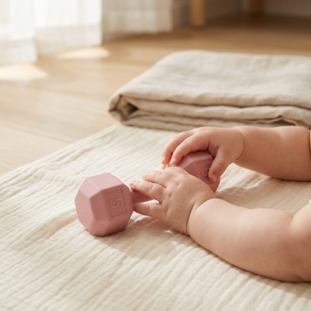 Baby Dumbbell Rattle Teether – Silicone BPA Free Newborn Toy Infant Gift