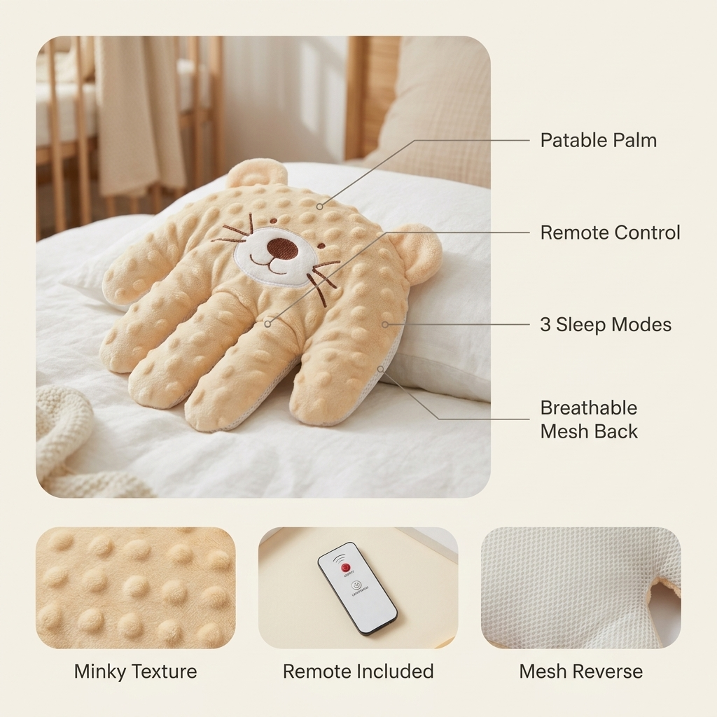 Baby Sleep Aid Palm Pillow – Vibrating Soothing Toy with Remote, 3 Modes, Newborn