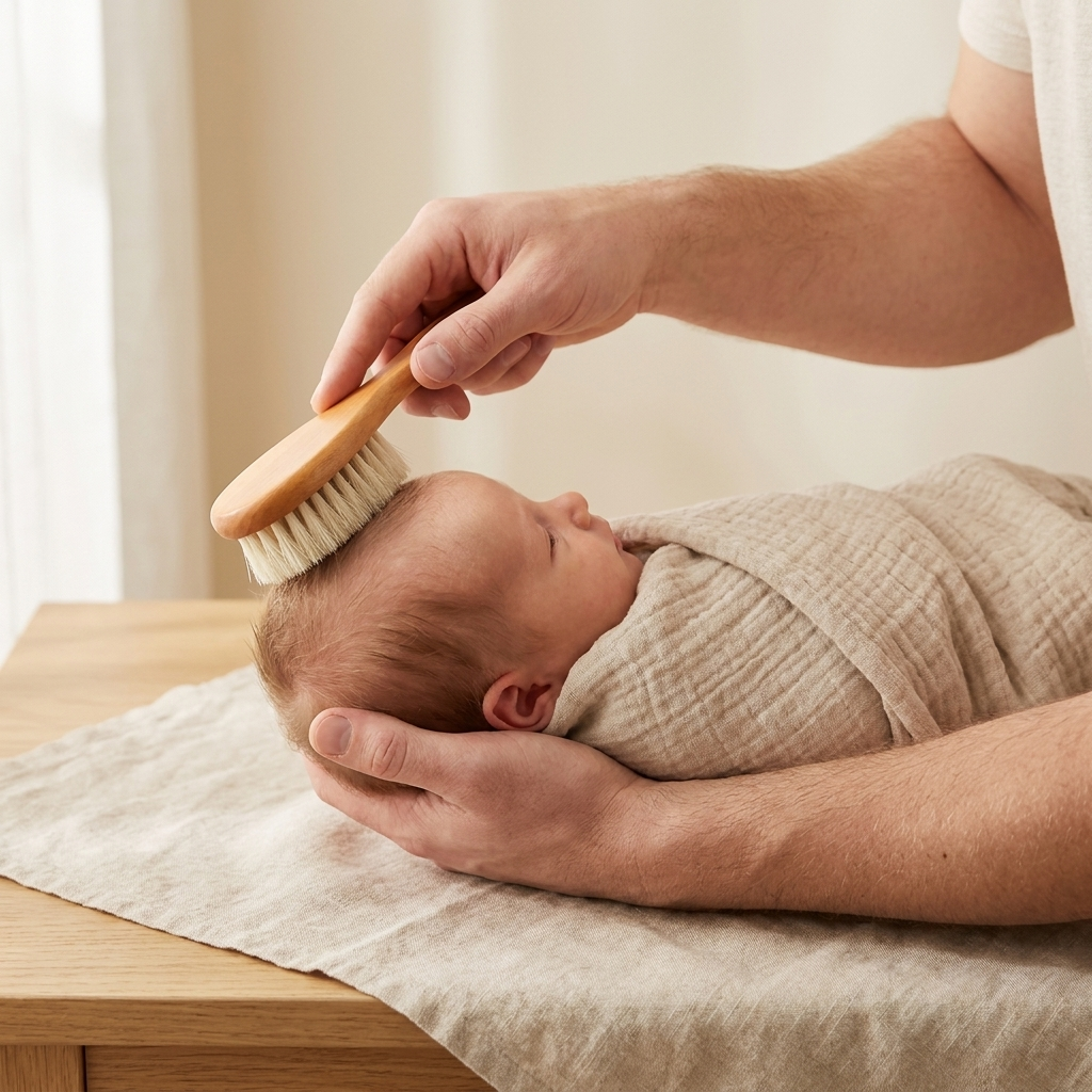 Baby Hair Brush – Soft Bristle Wooden Handle Newborn Hairbrush Nursery Grooming