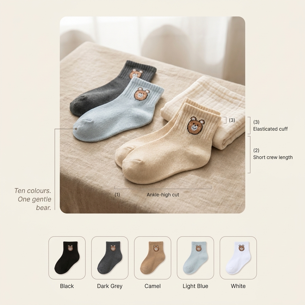 Bear Ankle Socks 10 Pack – Neutral Kids Socks Baby Toddler Boy Girl Gift Set