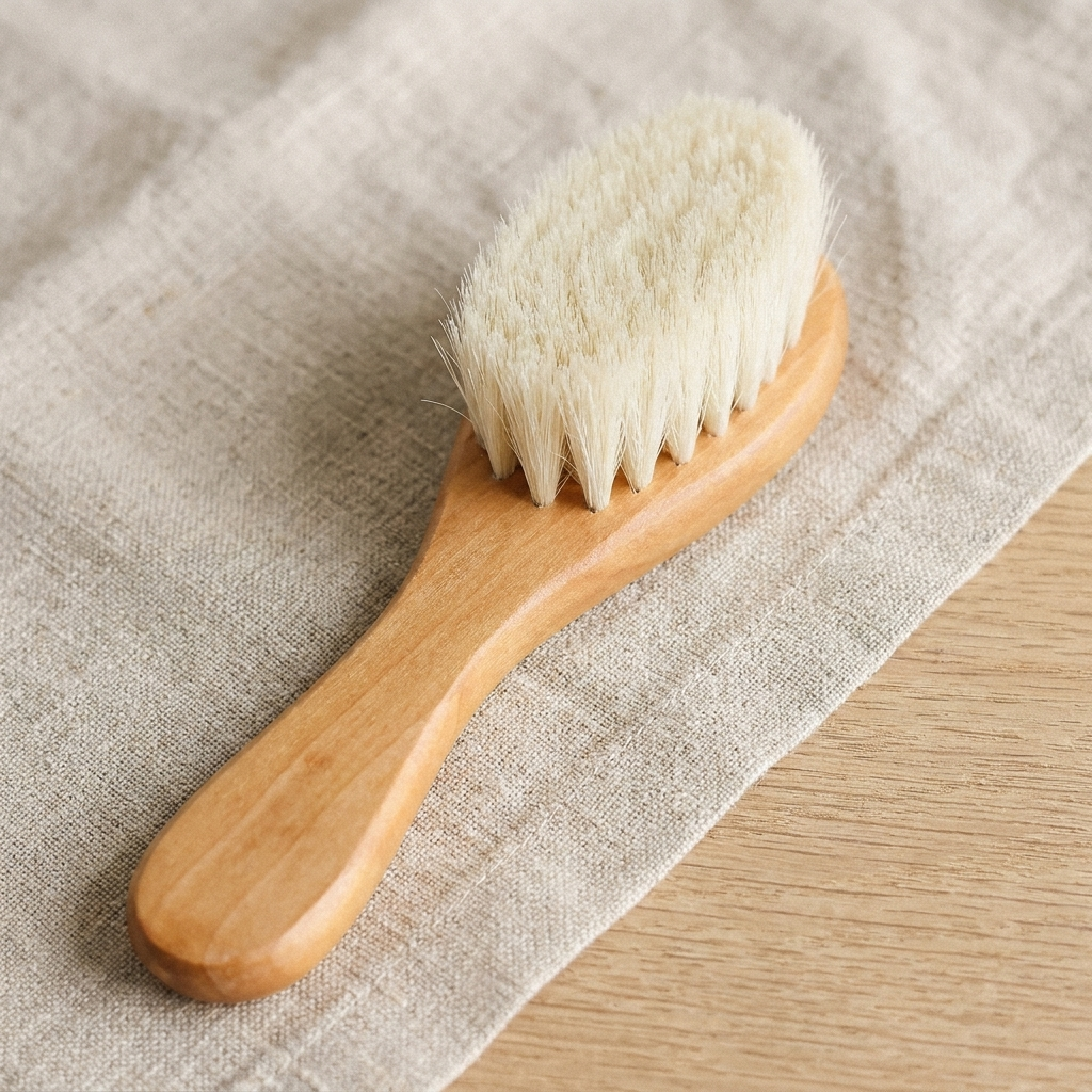 Baby Hair Brush – Soft Bristle Wooden Handle Newborn Hairbrush Nursery Grooming