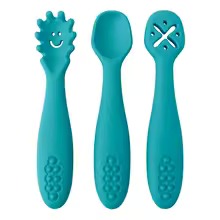 Baby Weaning Spoon Set – Soft Silicone Toddler Cutlery for Self-Feeding, 3-Piece