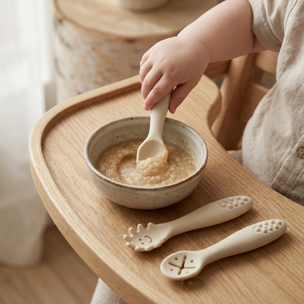 Baby Weaning Spoon Set – Soft Silicone Toddler Cutlery for Self-Feeding, 3-Piece