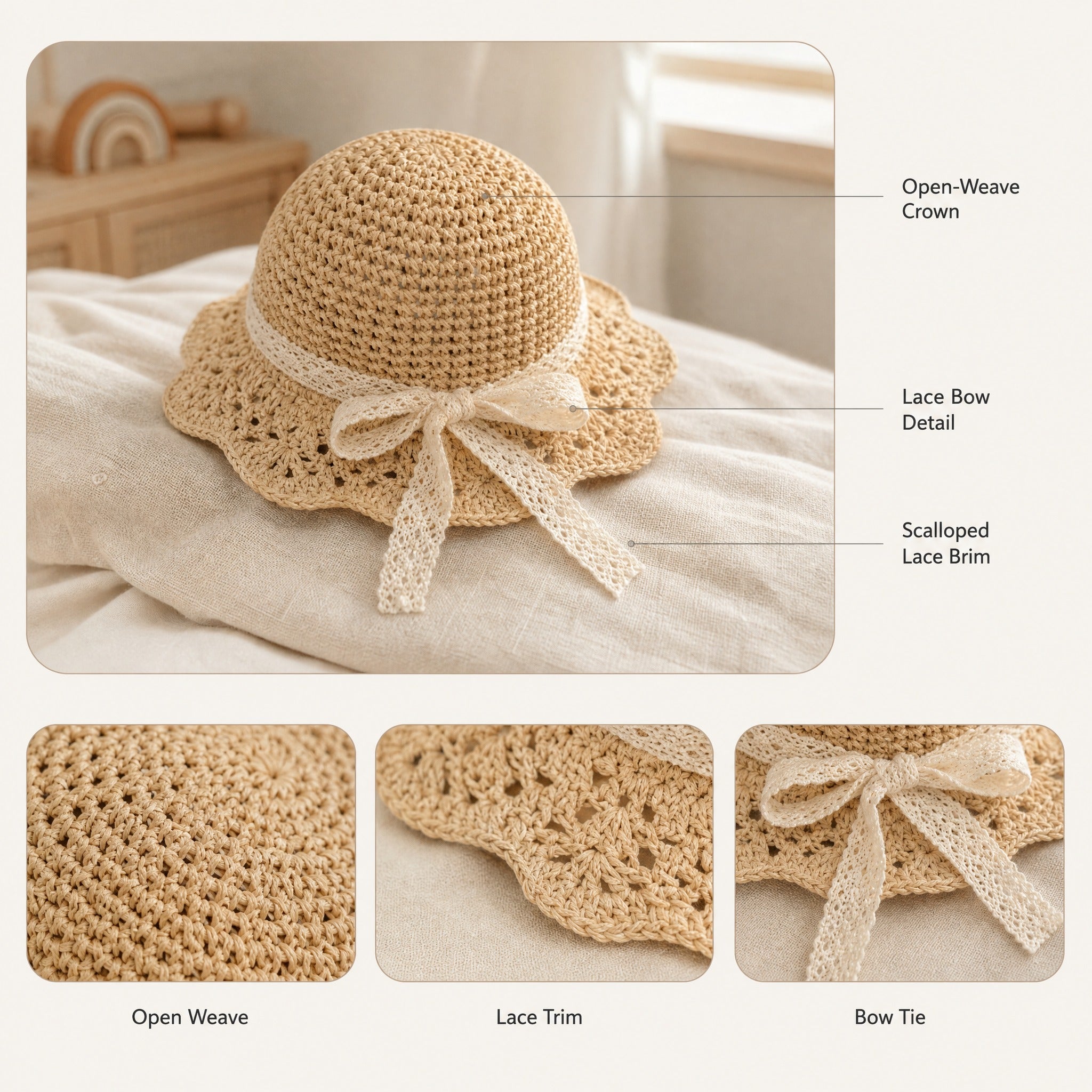 Baby Girl Straw Hat – Lace Bow Sun Hat for Toddlers, Beach & Summer